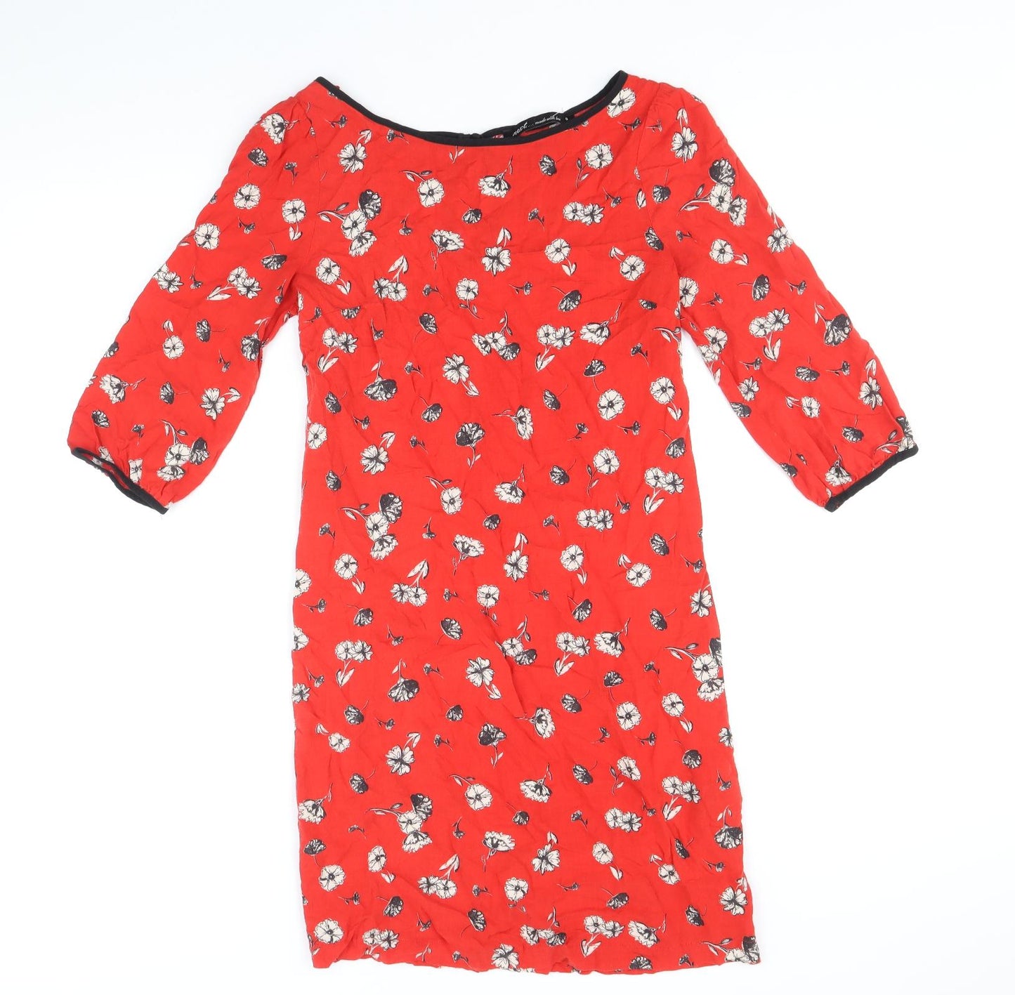 NEXT Womens Red Floral Viscose A-Line Size 8 Boat Neck Button