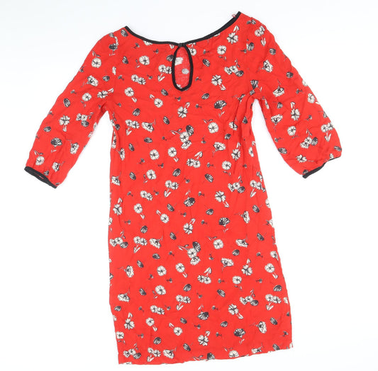 NEXT Womens Red Floral Viscose A-Line Size 8 Boat Neck Button
