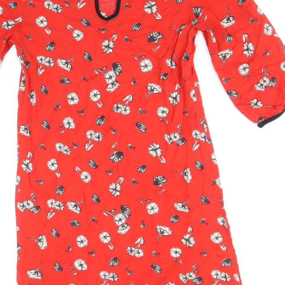 NEXT Womens Red Floral Viscose A-Line Size 8 Boat Neck Button