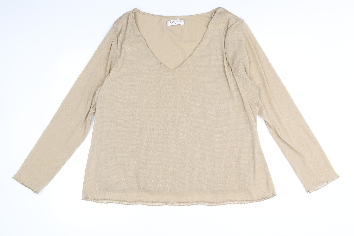 Bonmarché Womens Brown Polyester Basic T-Shirt Size XL V-Neck