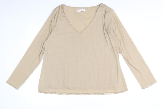 Bonmarché Womens Brown Polyester Basic T-Shirt Size XL V-Neck
