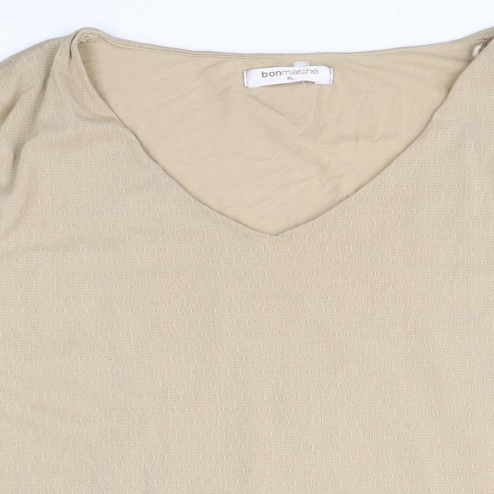 Bonmarché Womens Brown Polyester Basic T-Shirt Size XL V-Neck