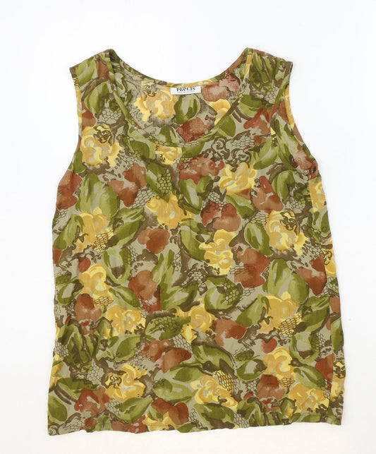 Precis Womens Green Floral Viscose Basic Tank Size 10 Scoop Neck