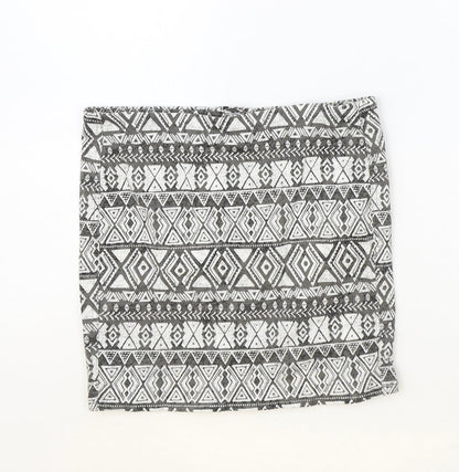 H&M Womens Grey Geometric Cotton Bandage Skirt Size 10 Zip
