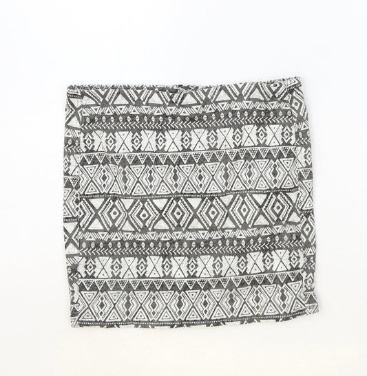 H&M Womens Grey Geometric Cotton Bandage Skirt Size 10 Zip