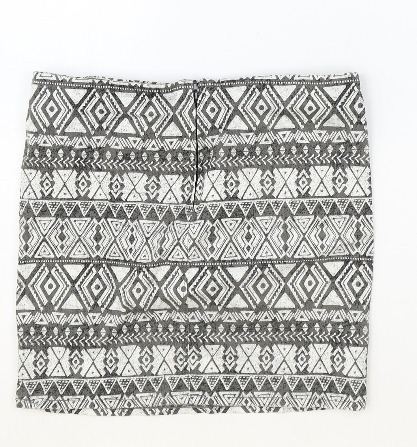 H&M Womens Grey Geometric Cotton Bandage Skirt Size 10 Zip