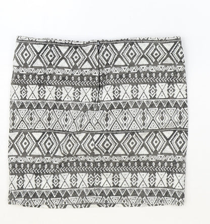 H&M Womens Grey Geometric Cotton Bandage Skirt Size 10 Zip