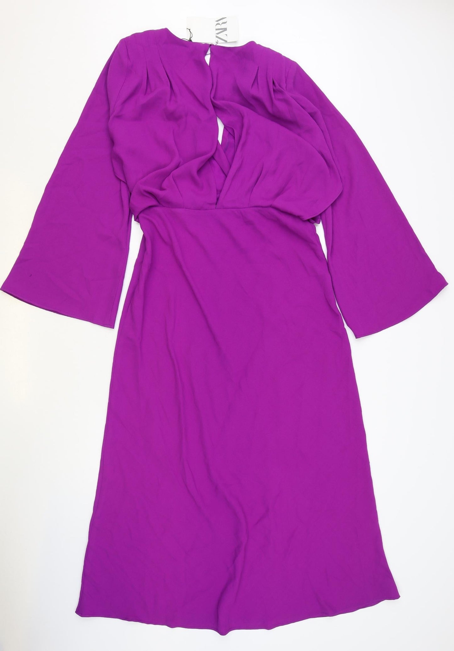 Zara Womens Purple Polyester Maxi Size L V-Neck Zip - Flute Sleeve