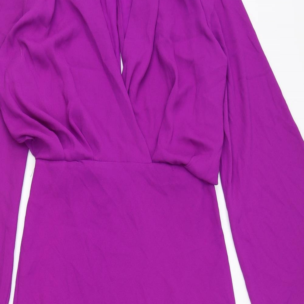 Zara Womens Purple Polyester Maxi Size L V-Neck Zip - Flute Sleeve