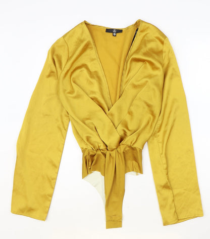 Missguided Womens Gold Polyester Bodysuit One-Piece Size 8 Snap