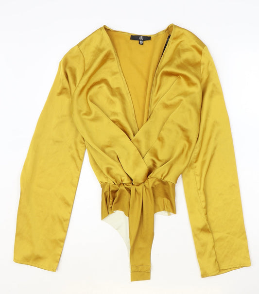 Missguided Womens Gold Polyester Bodysuit One-Piece Size 8 Snap