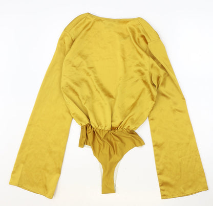 Missguided Womens Gold Polyester Bodysuit One-Piece Size 8 Snap