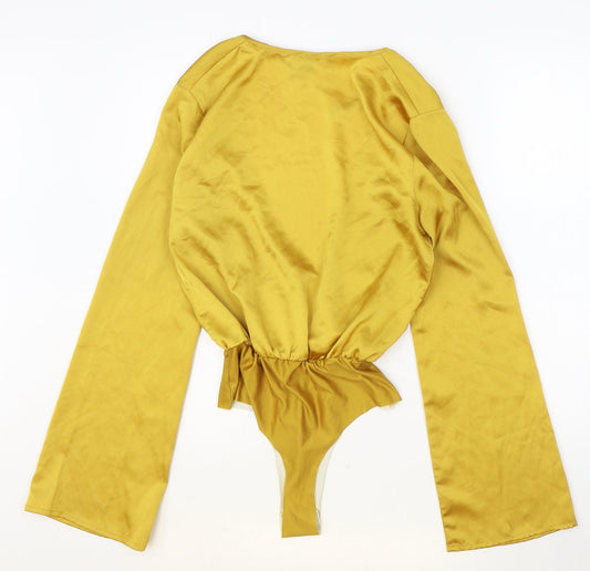 Missguided Womens Gold Polyester Bodysuit One-Piece Size 8 Snap
