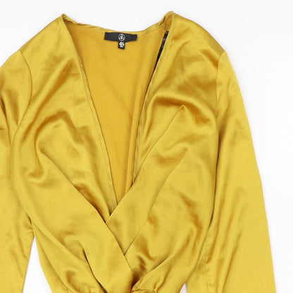Missguided Womens Gold Polyester Bodysuit One-Piece Size 8 Snap