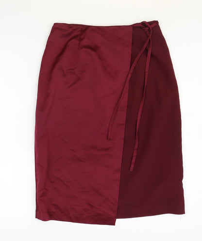 New Look Womens Red Polyester Wrap Skirt Size 8 Zip