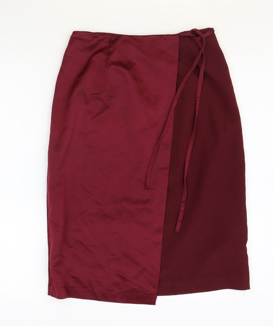 New Look Womens Red Polyester Wrap Skirt Size 8 Zip