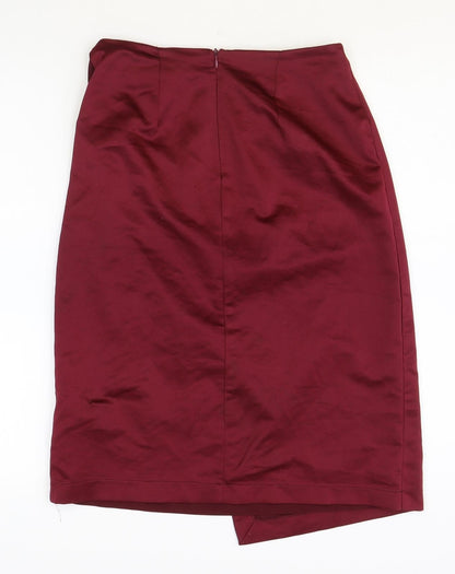 New Look Womens Red Polyester Wrap Skirt Size 8 Zip
