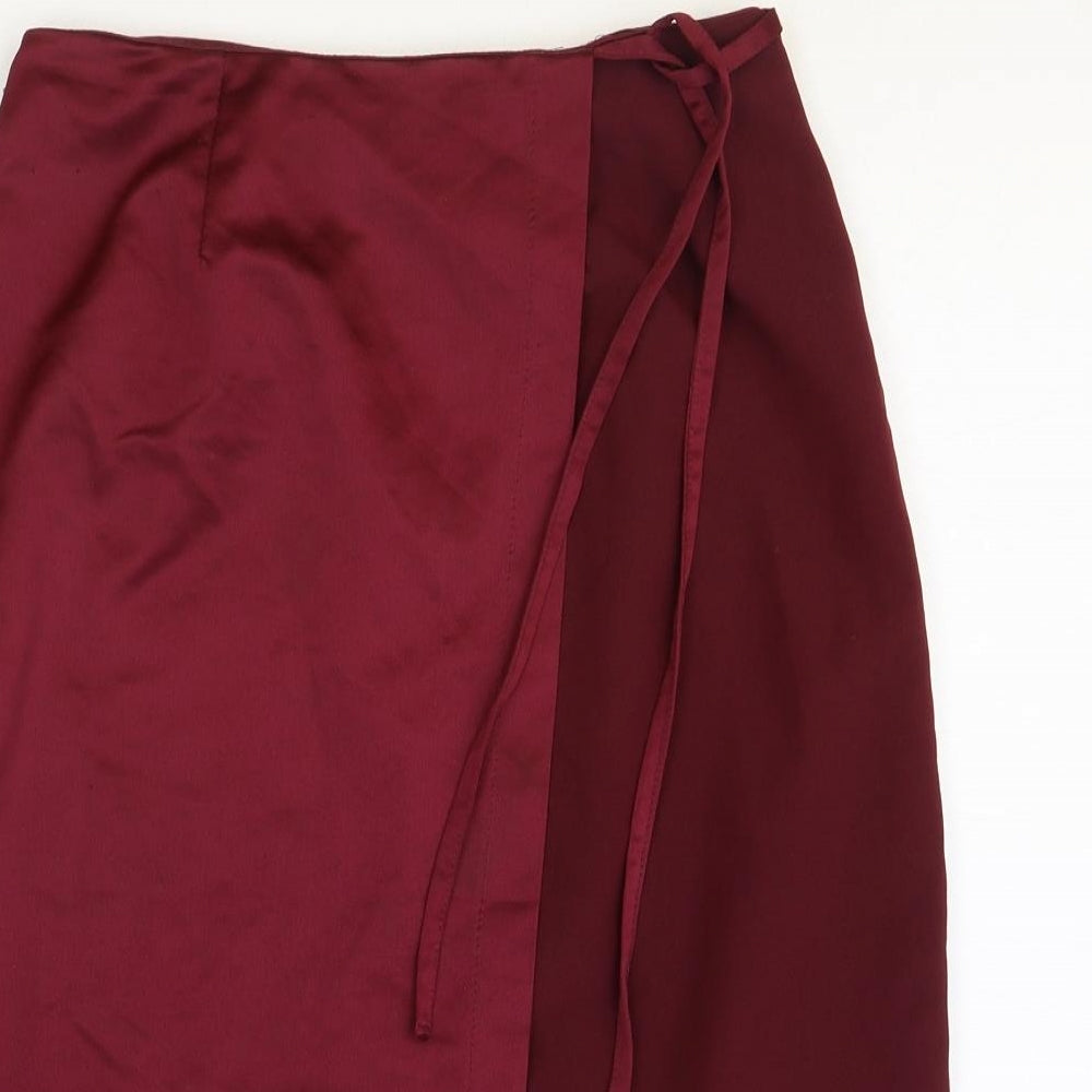 New Look Womens Red Polyester Wrap Skirt Size 8 Zip