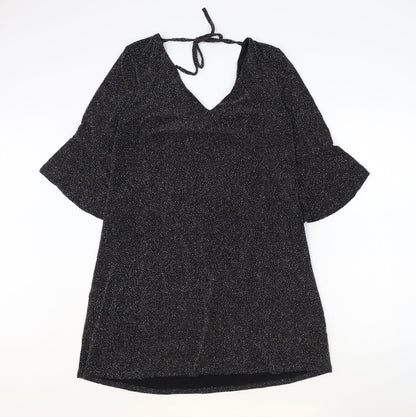 F&F Womens Black Nylon A-Line Size 12 V-Neck Tie