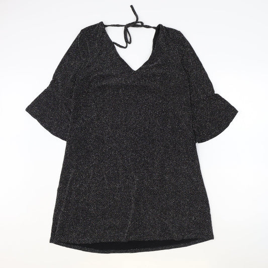 F&F Womens Black Nylon A-Line Size 12 V-Neck Tie