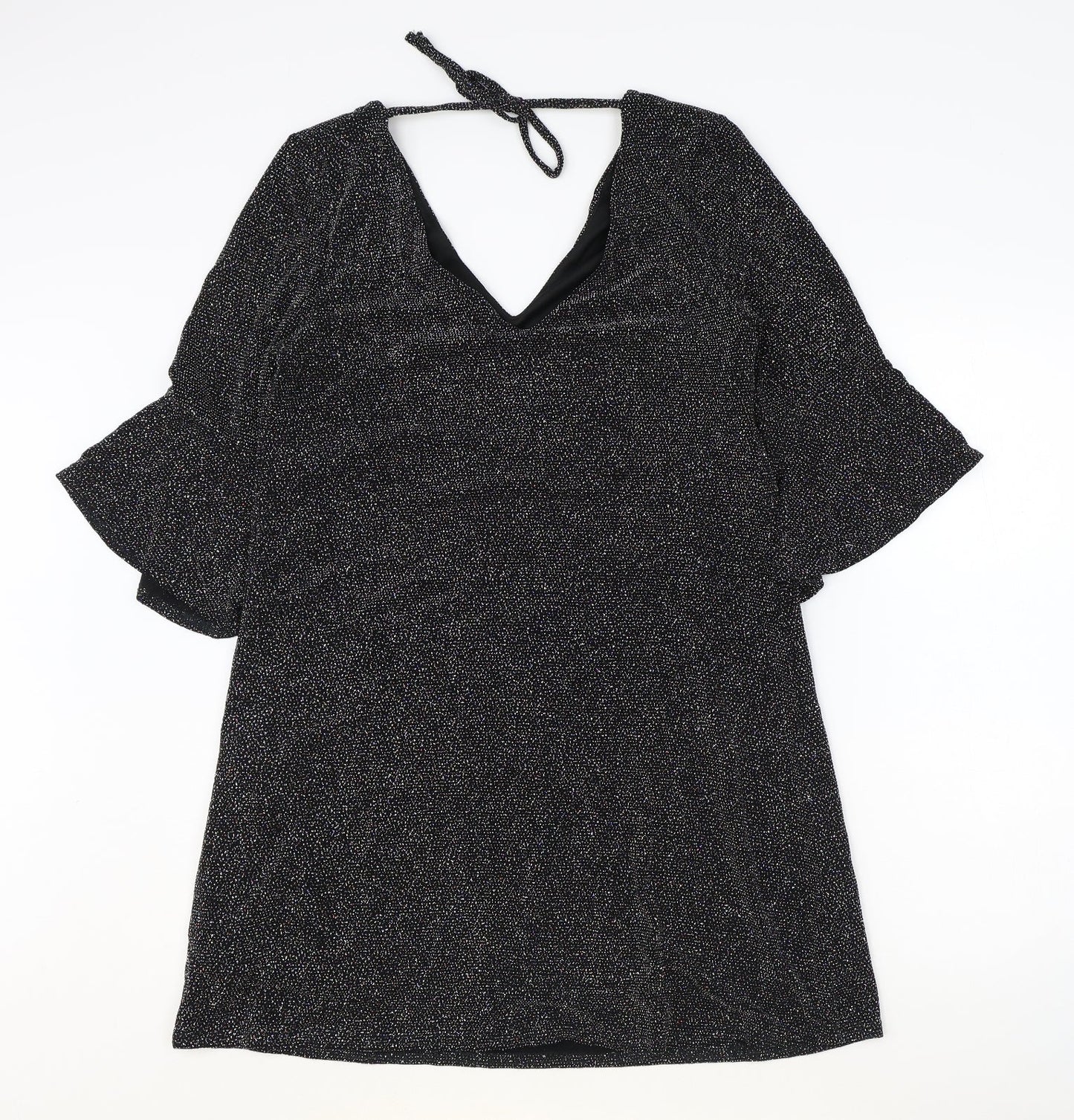 F&F Womens Black Nylon A-Line Size 12 V-Neck Tie