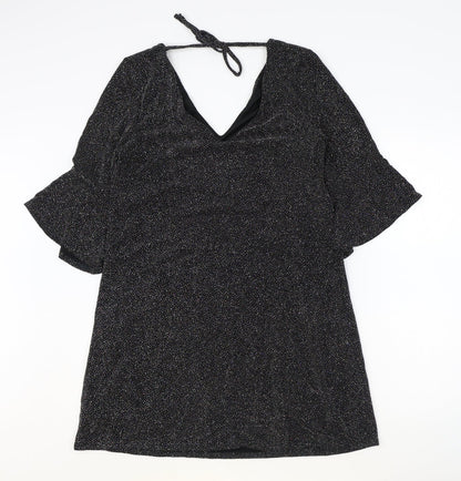 F&F Womens Black Nylon A-Line Size 12 V-Neck Tie