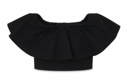 Styleverse Womens Black Polyester Cropped Blouse Size 12 Off the Shoulder