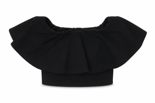 Styleverse Womens Black Polyester Cropped Blouse Size 12 Off the Shoulder