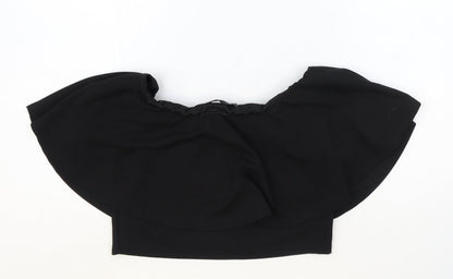 Styleverse Womens Black Polyester Cropped Blouse Size 12 Off the Shoulder