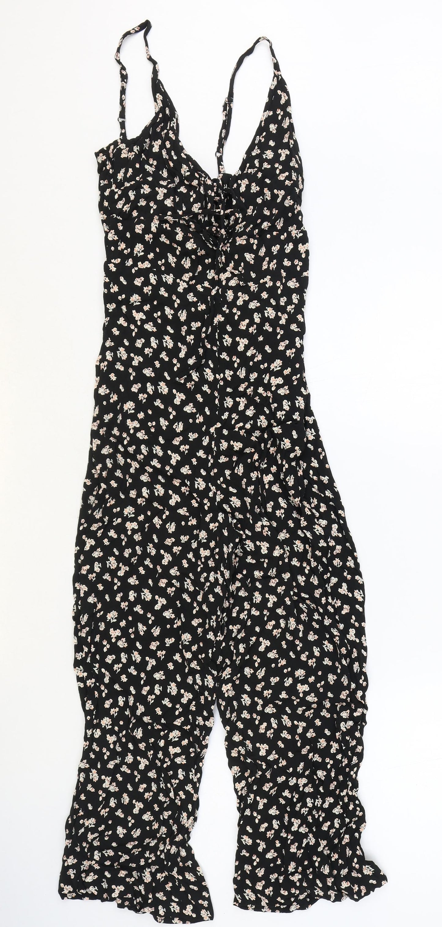 Topshop Womens Black Floral Polyester Jumpsuit One-Piece Size 8 Zip