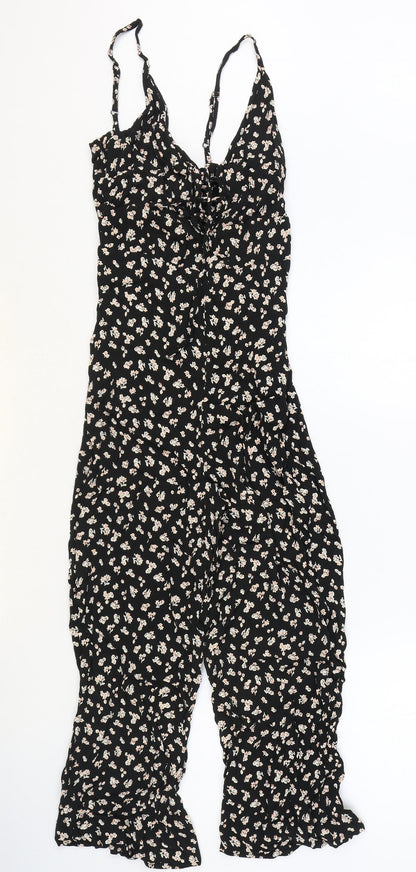 Topshop Womens Black Floral Polyester Jumpsuit One-Piece Size 8 Zip