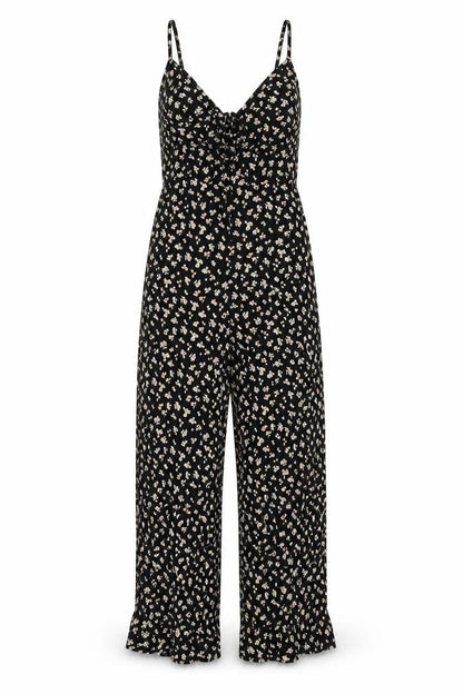 Topshop Womens Black Floral Polyester Jumpsuit One-Piece Size 8 Zip