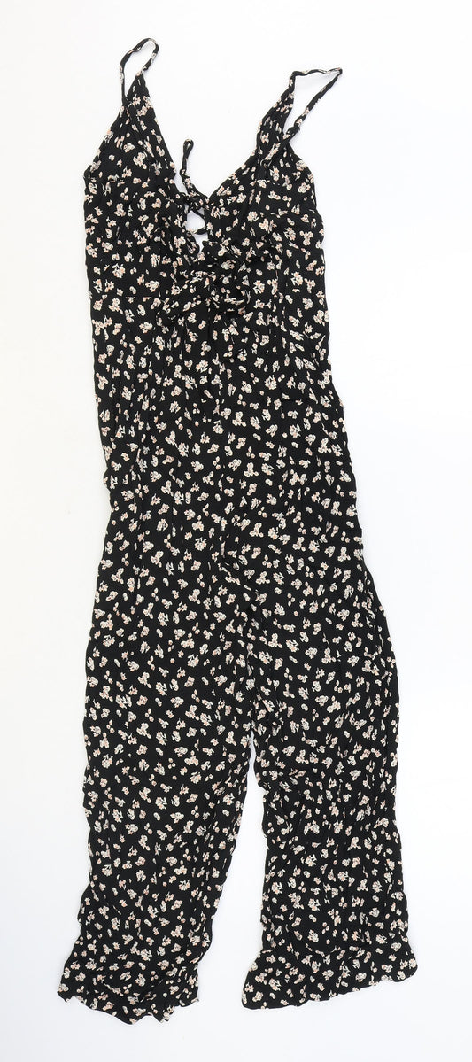 Topshop Womens Black Floral Polyester Jumpsuit One-Piece Size 8 Zip