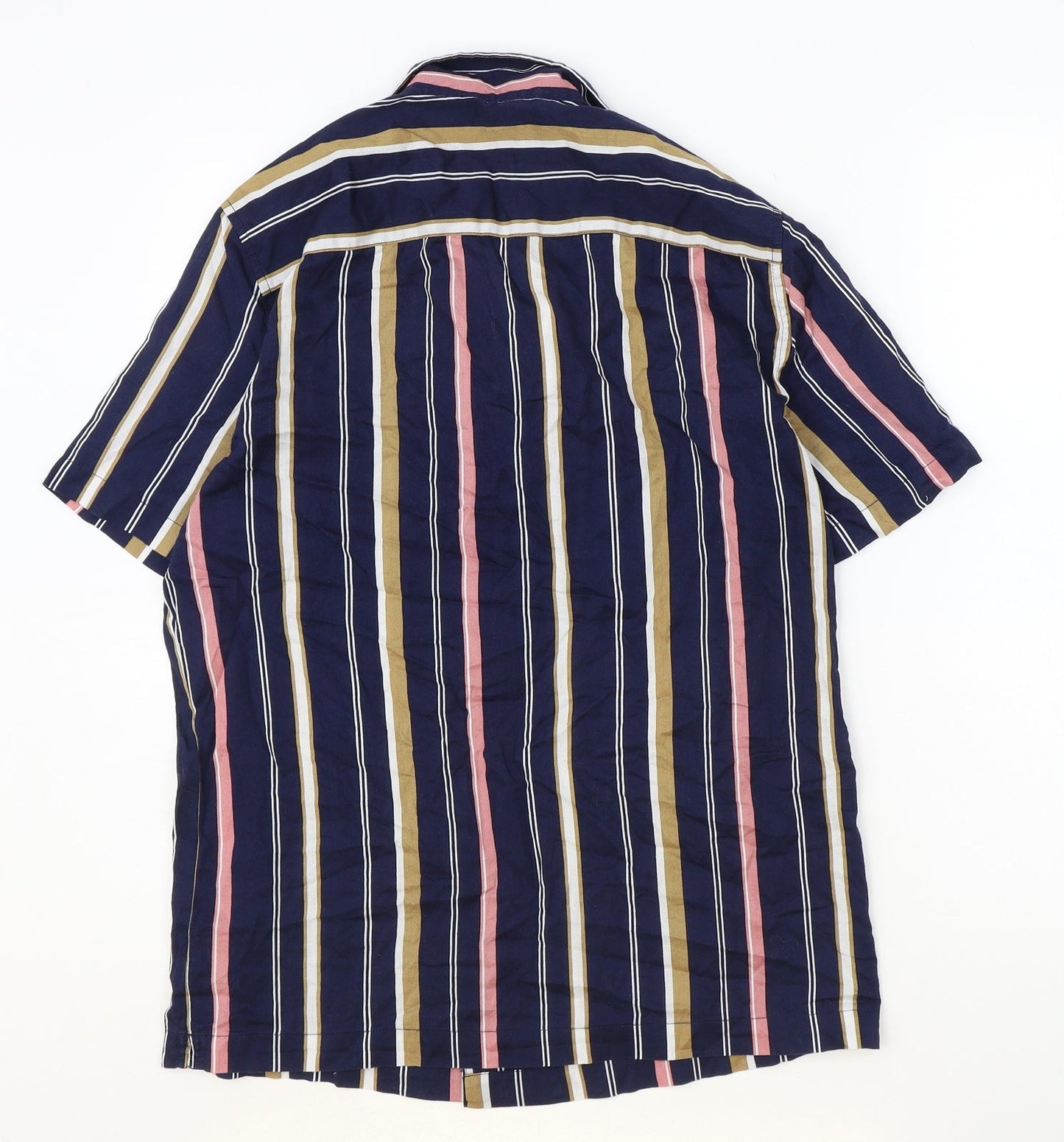 River Island Mens Blue Striped Cotton Button-Up Size S Collared Button