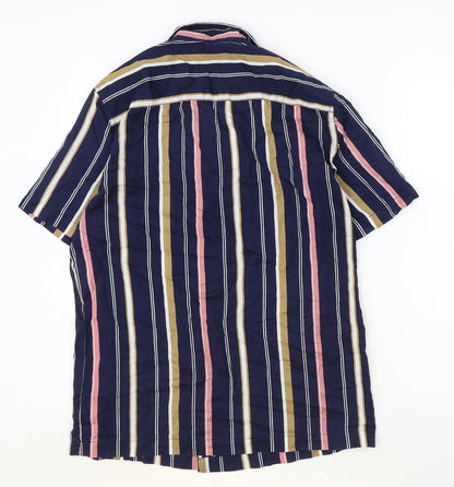 River Island Mens Blue Striped Cotton Button-Up Size S Collared Button