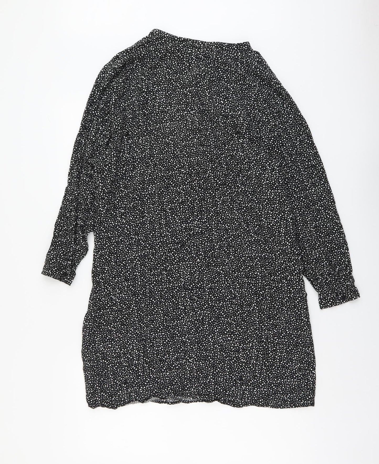 H&M Womens Black Geometric Viscose A-Line Size M V-Neck Button