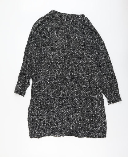 H&M Womens Black Geometric Viscose A-Line Size M V-Neck Button