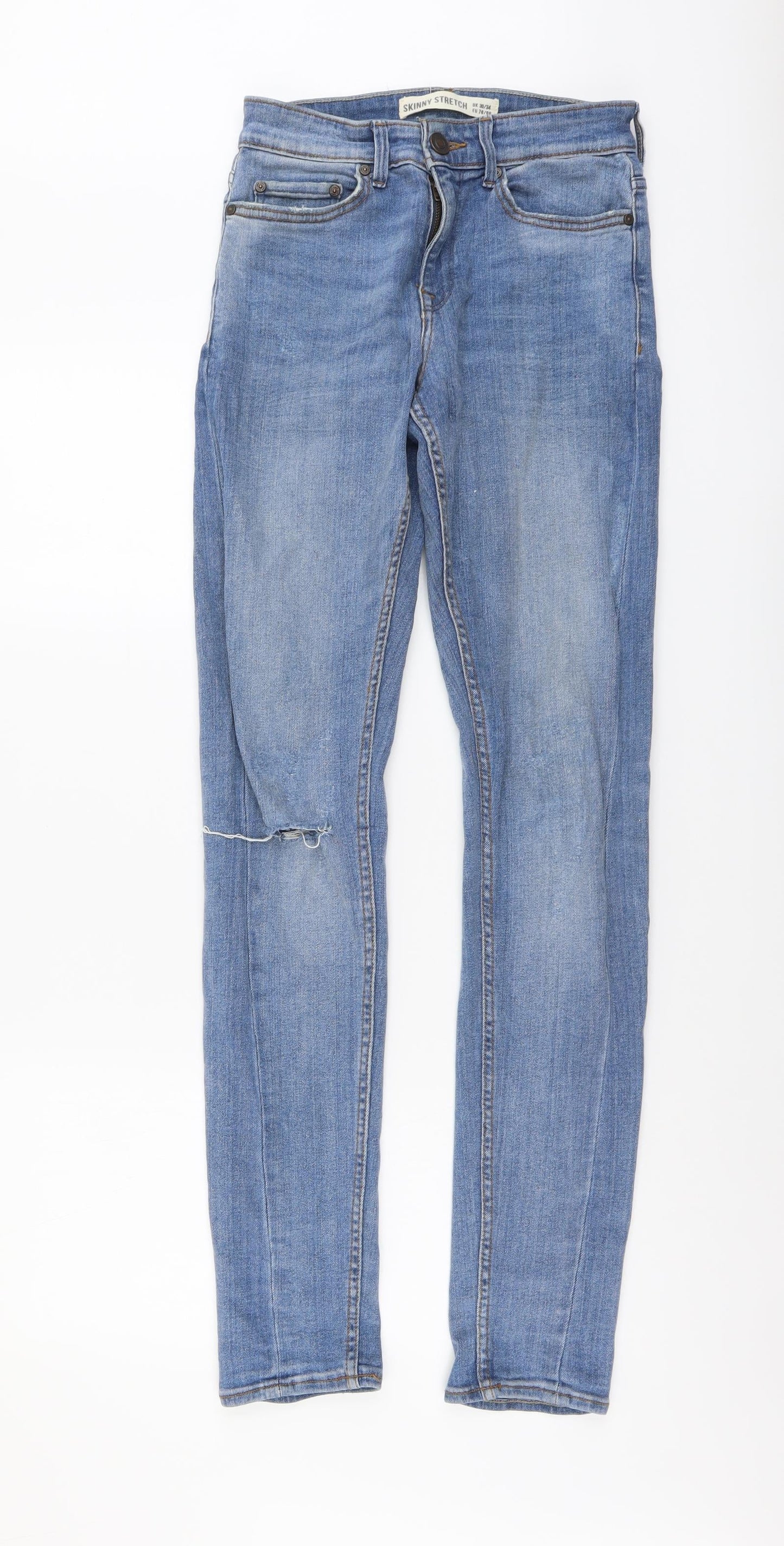 New Look Mens Blue Cotton Skinny Jeans Size 30 in L34 in Regular Button