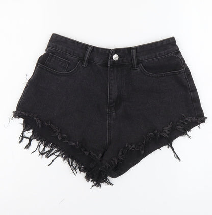 SheIn Womens Black Cotton Hot Pants Shorts Size M L3 in Regular Button - Distressed