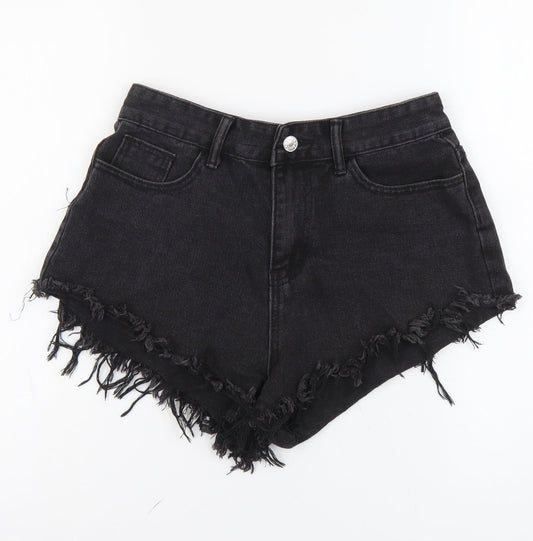 SheIn Womens Black Cotton Hot Pants Shorts Size M L3 in Regular Button - Distressed