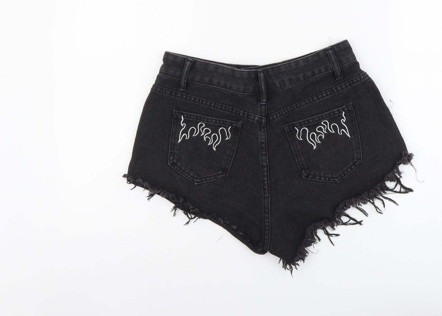 SheIn Womens Black Cotton Hot Pants Shorts Size M L3 in Regular Button - Distressed