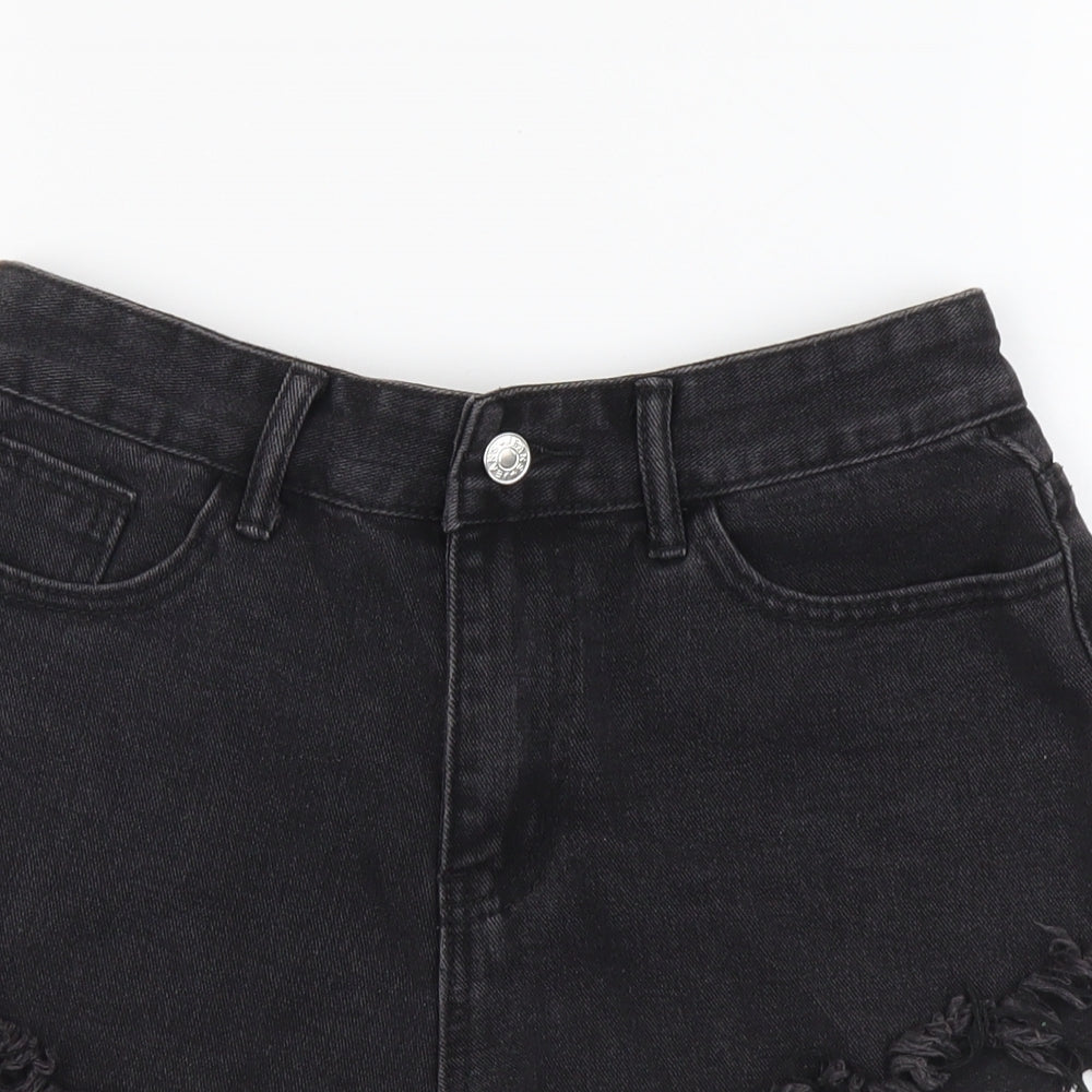 SheIn Womens Black Cotton Hot Pants Shorts Size M L3 in Regular Button - Distressed