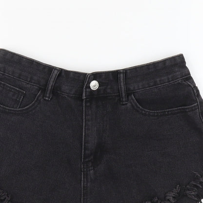 SheIn Womens Black Cotton Hot Pants Shorts Size M L3 in Regular Button - Distressed