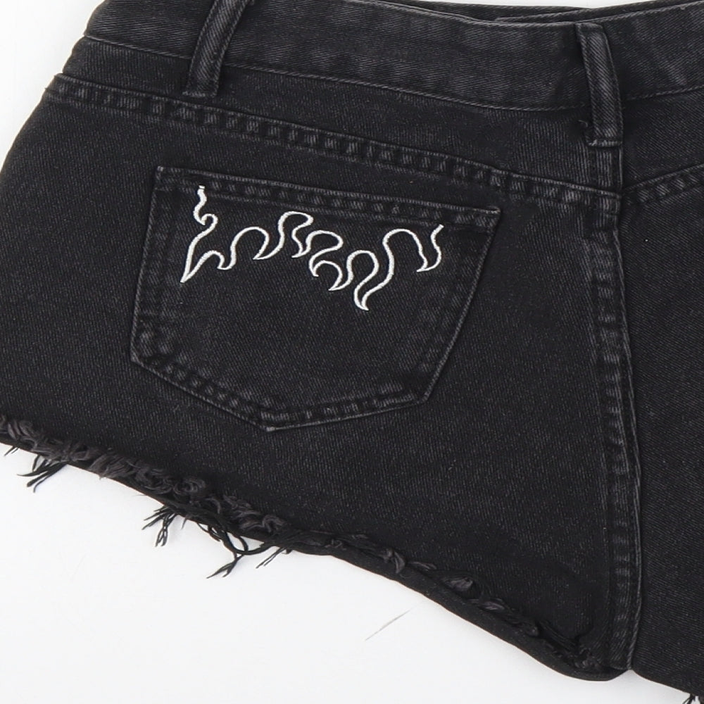 SheIn Womens Black Cotton Hot Pants Shorts Size M L3 in Regular Button - Distressed