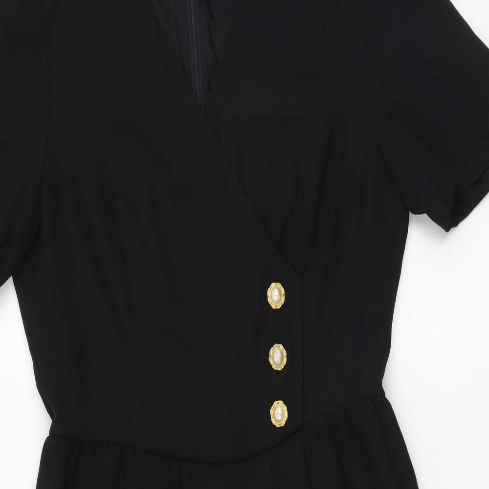 Liz Claiborne Womens Black Polyester Pencil Dress Size 10 V-Neck Zip