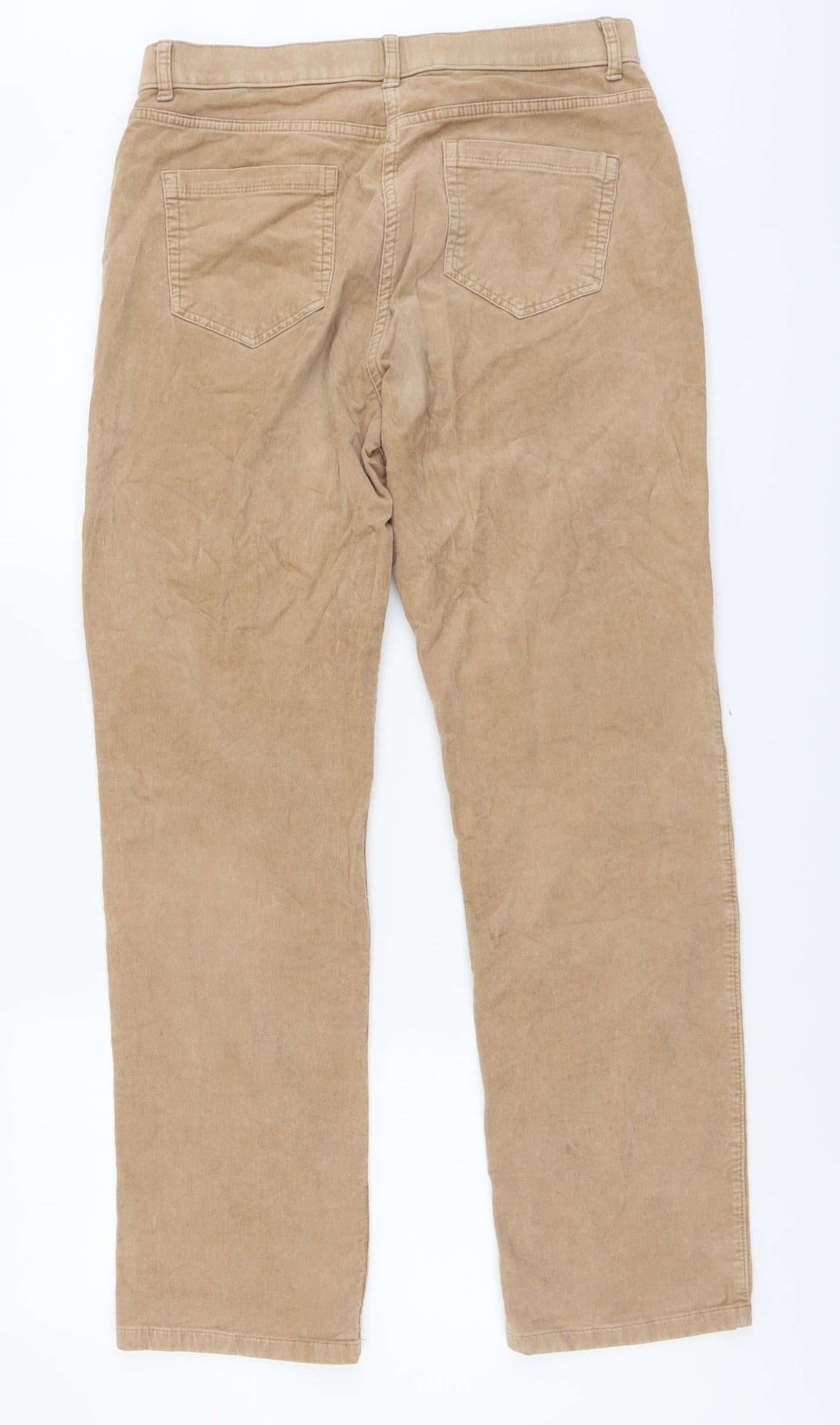 Marks and Spencer Womens Beige Cotton Trousers Size 12 L29 in Regular Button