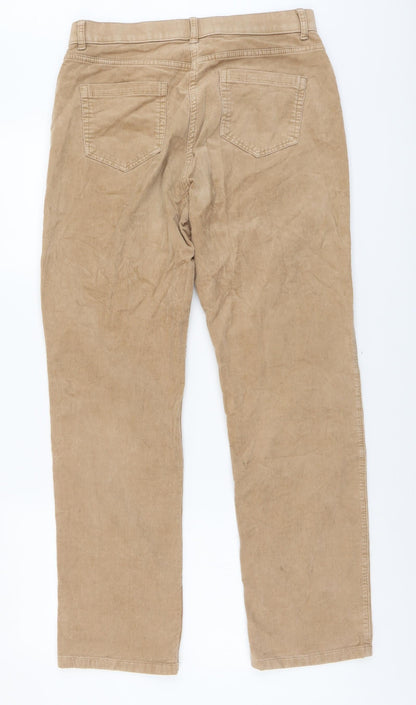 Marks and Spencer Womens Beige Cotton Trousers Size 12 L29 in Regular Button