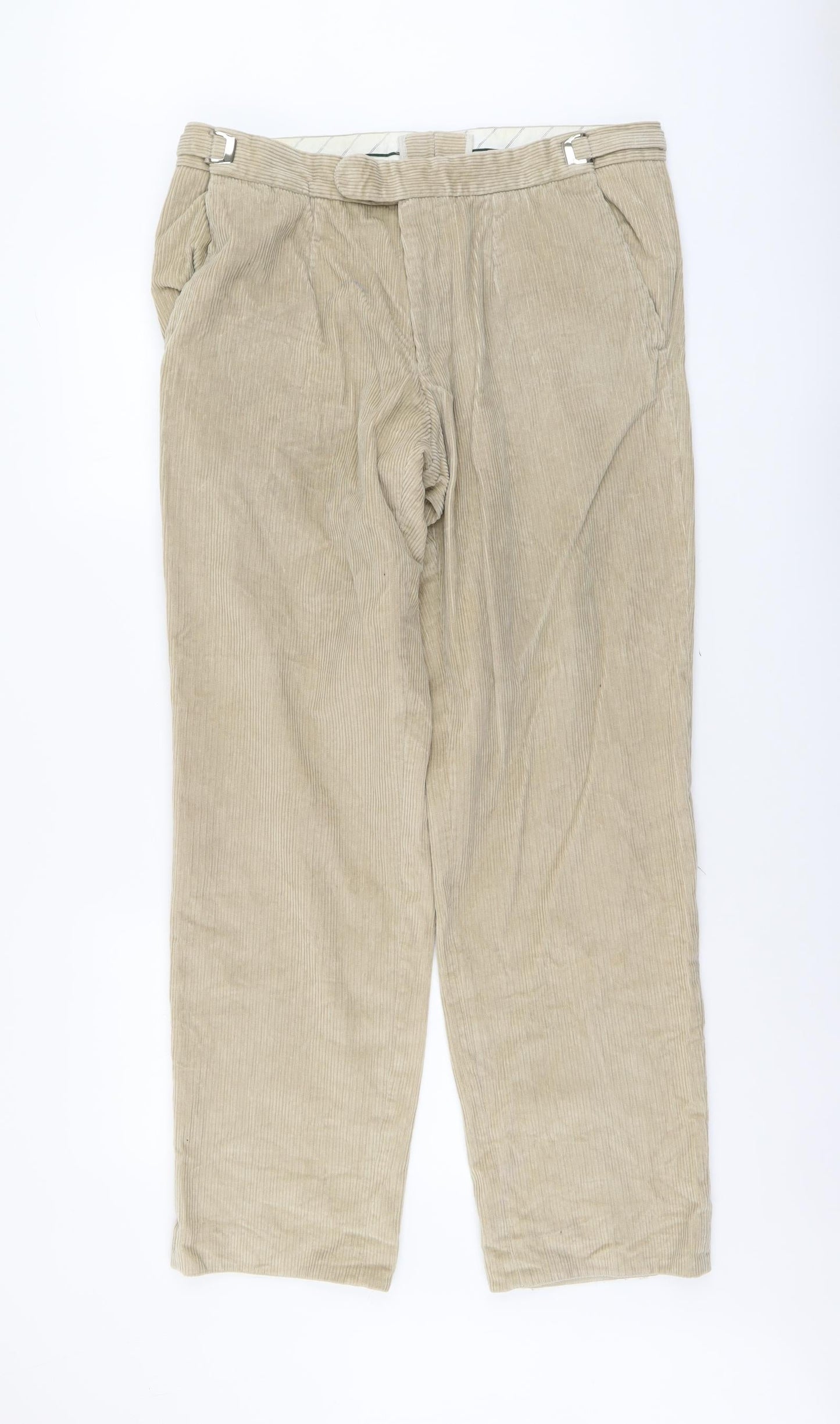 Preworn Mens Beige Cotton Carrot Trousers Size L L32 in Regular Button