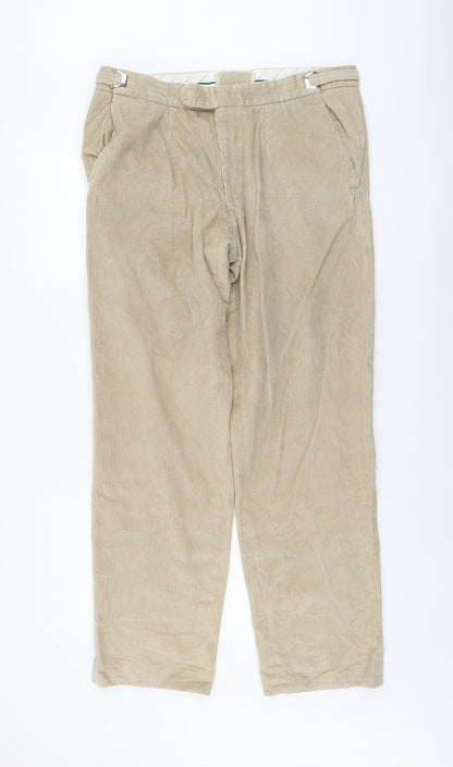 Preworn Mens Beige Cotton Carrot Trousers Size L L32 in Regular Button