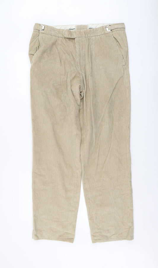 Preworn Mens Beige Cotton Carrot Trousers Size L L32 in Regular Button